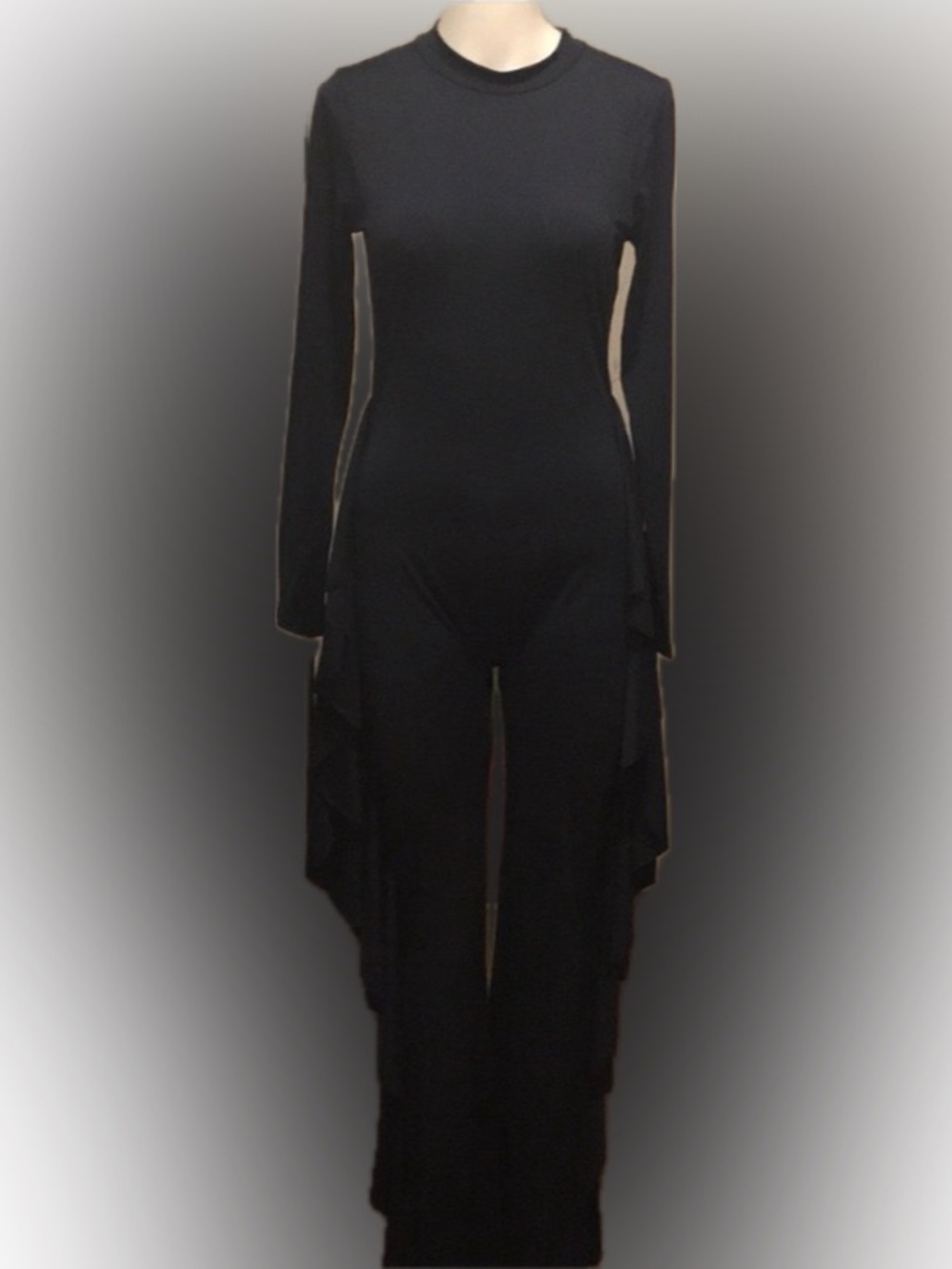 Dark Navy Blue Long-Sleeve Draped Jumpsuit